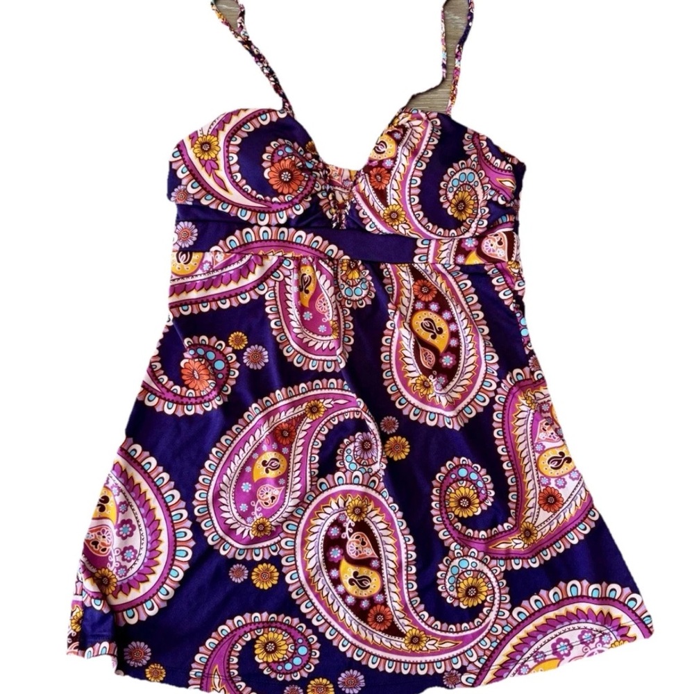 No boundaries stretch spaghetti strap‎ Y2K pink paisley tank top stretch SZ medi